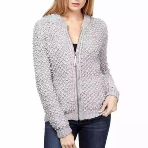 LUCKY BRAND Wool Alpaca Bomber Boucle Full Zip Chunky Knit Sweater